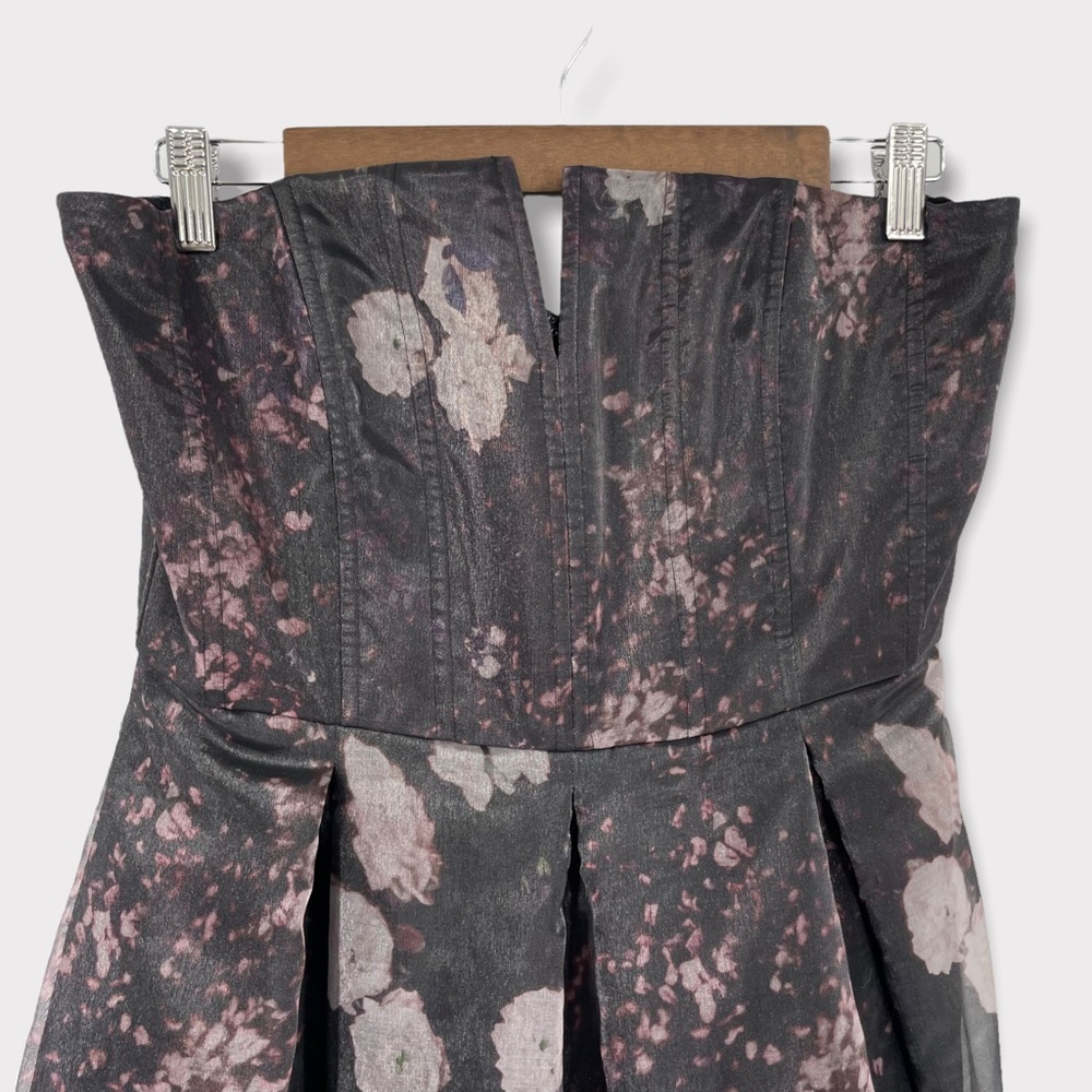 Alice + Olivia Kamila Dark Purple Floral Strapless Gown Size 10 - Picture 5 of 10
